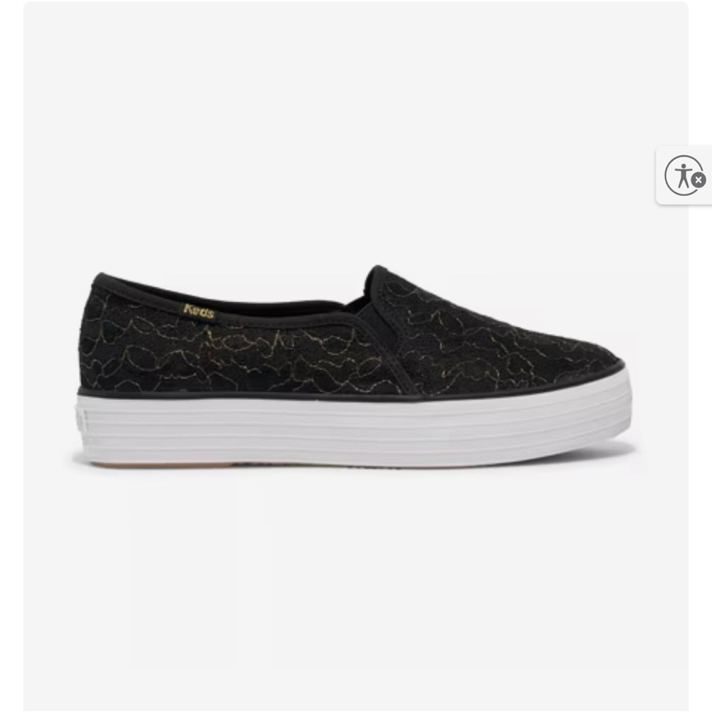 Keds Triple Decker Lace Celebrations Slip On Black with Gold Stitching - Picture 2 of 6
